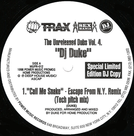 DJ Duke The Unreleased Dubs Vol. 4 12" Excellent (EX) Excellent (EX)