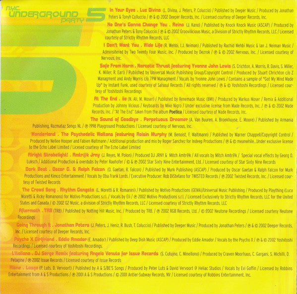 N.Y.C. Underground Party Vol. 5 (2xCD) | Near Mint (NM) Near Mint (NM) - HOUSE / USED *NEAR MINT*
