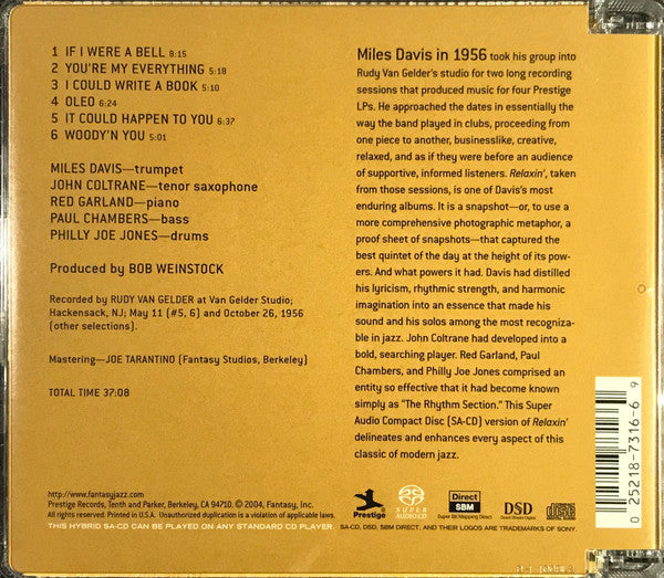 Relaxin' With The Miles Davis Quintet *SACD/HYBRID* | Mint (M) Near Mint (NM)