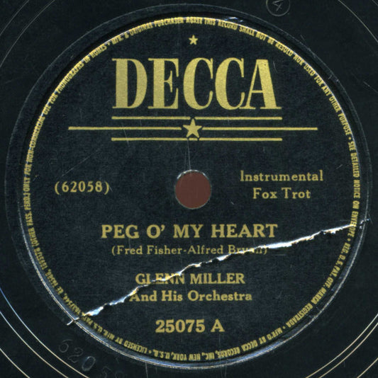 Glenn Miller And His Orchestra Peg O' My Heart / Moonlight Bay 10" Excellent (EX) Generic