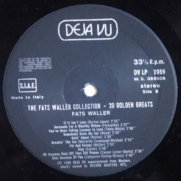 The Fats Waller Collection - 20 Golden Greats *ITALIAN PRESS* | Excellent (EX) Very Good Plus (VG+)