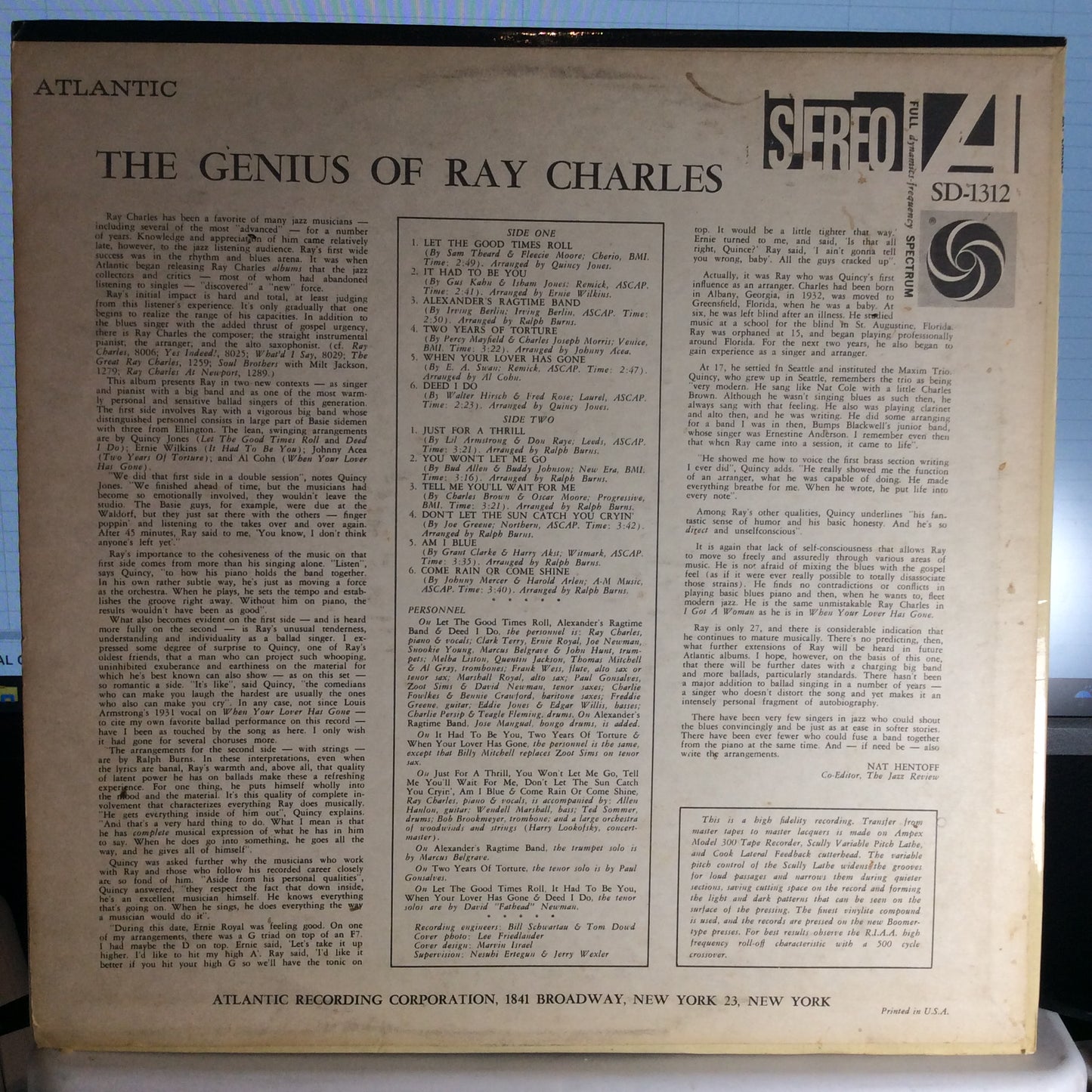 The Genius Of Ray Charles (VINYL) | Excellent+ (EX+) Excellent (EX) - JAZZ / USED *EXCELLENT+*