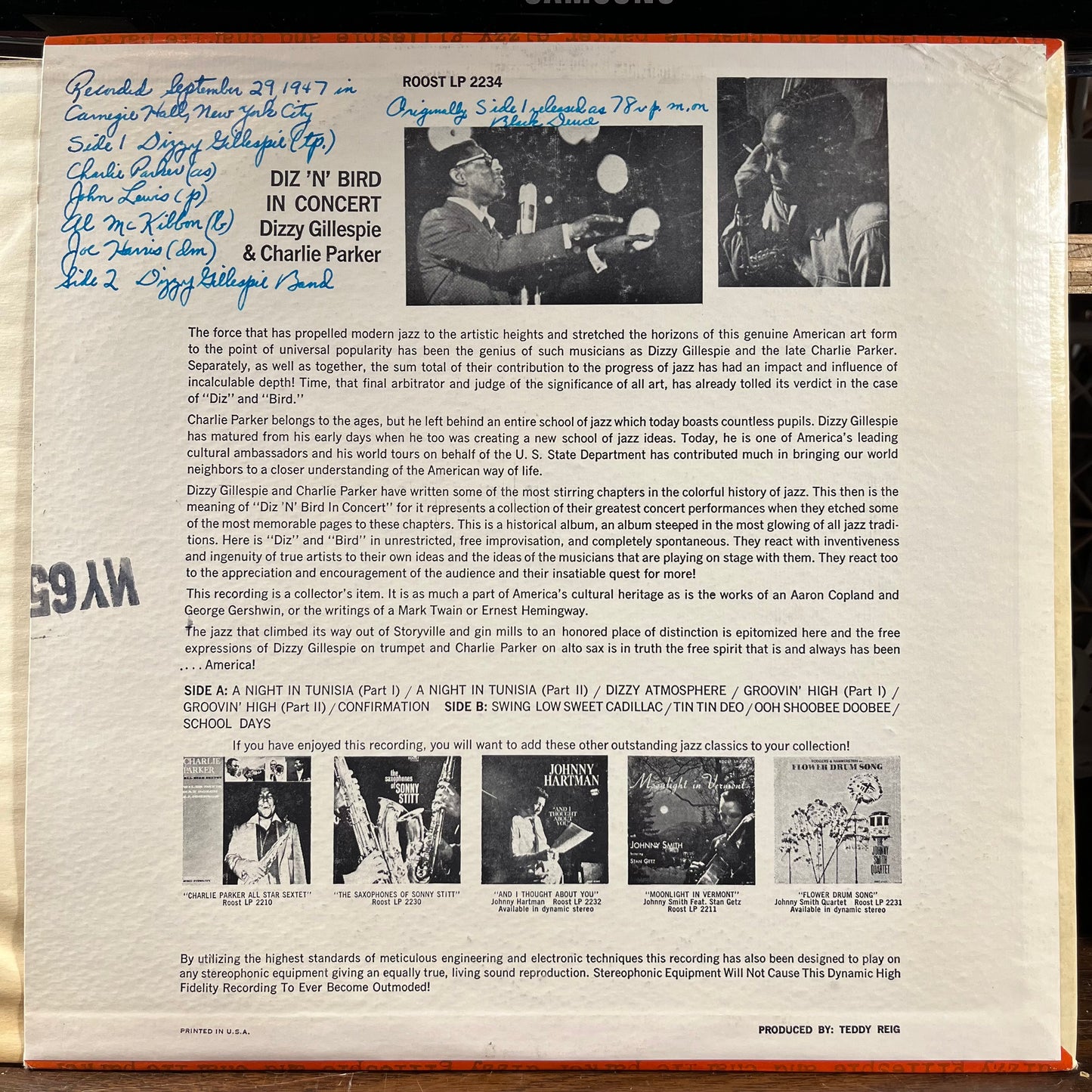 Diz 'N' Bird In Concert (VINYL) | Excellent+ (EX+) Near Mint- (NM-) - JAZZ / USED *EXCELLENT+*