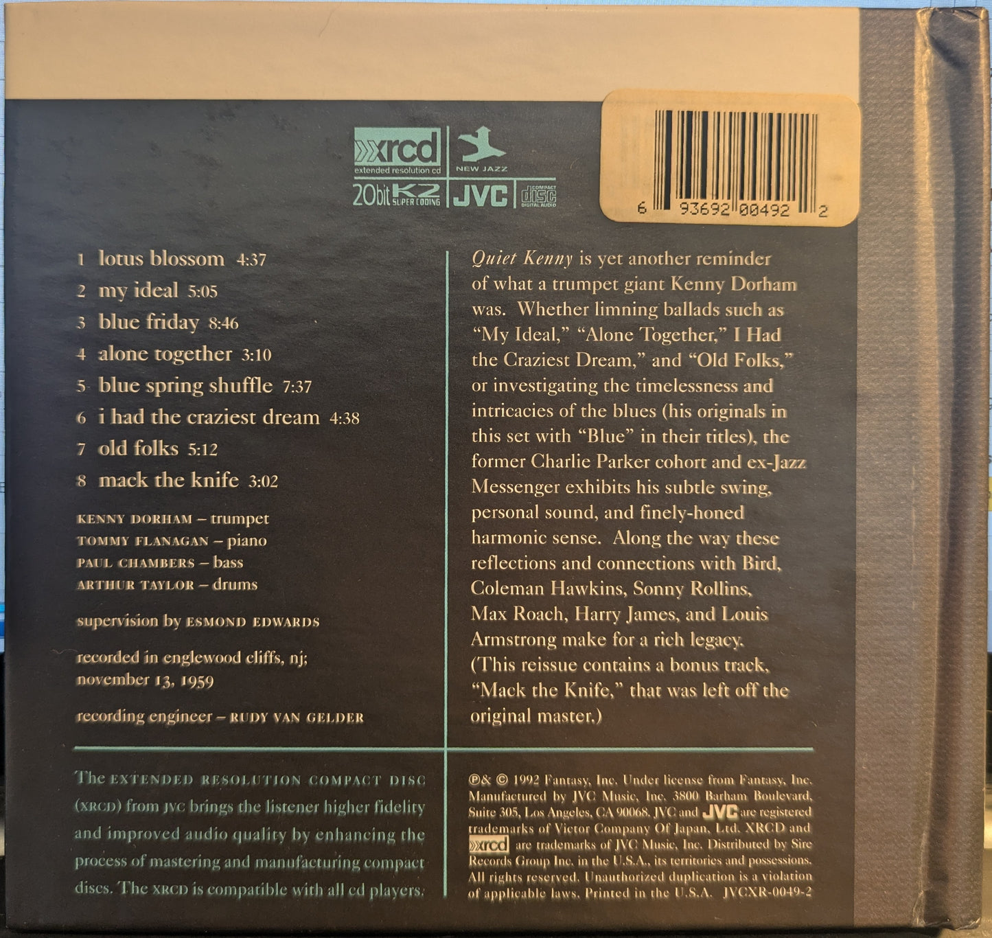 Quiet Kenny (CD) | Excellent+ (EX+) Near Mint (NM or M-) - JAZZ / USED *EXCELLENT+*
