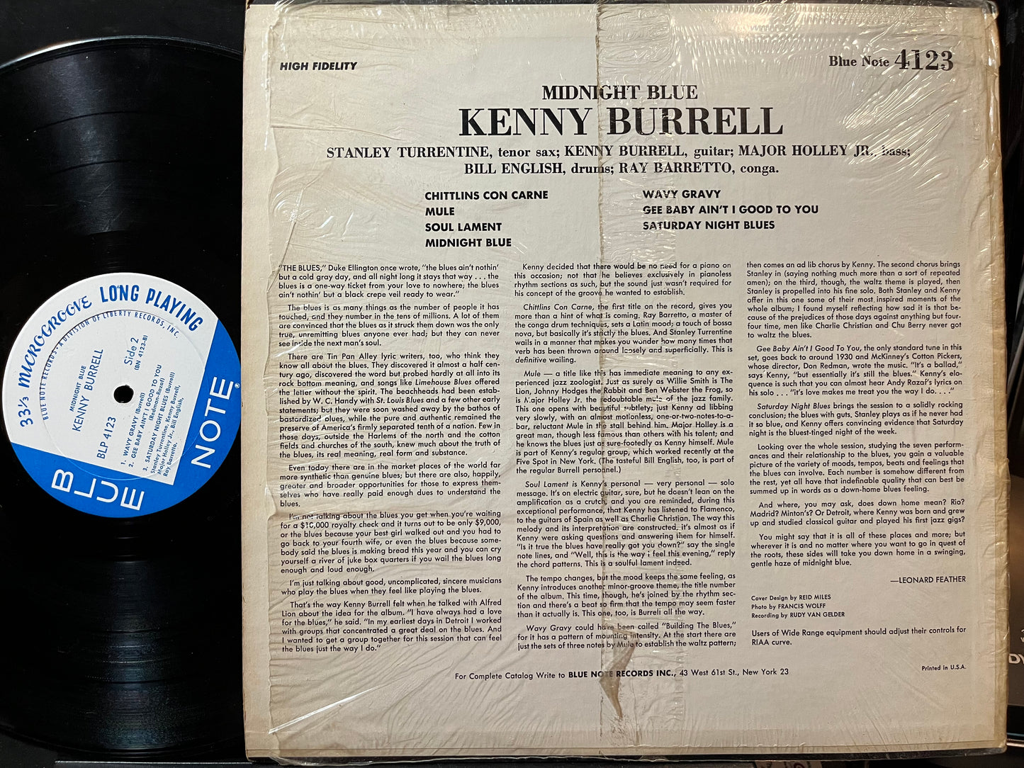 Kenny Burrell - Midnight Blue (VINYL LP Blue Note BLP 4123 1963) | Excellent (EX) Excellent+ (EX+) - JAZZ / USED *EXCELLENT*