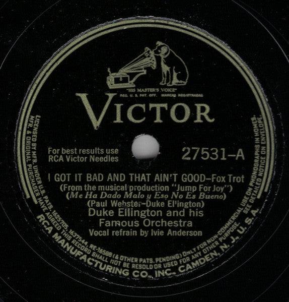 I Got It Bad And That Ain't Good / Chocolate Shake (10" 78RPM RECORD) | Excellent (EX) Excellent (EX) - JAZZ / USED *EXCELLENT*