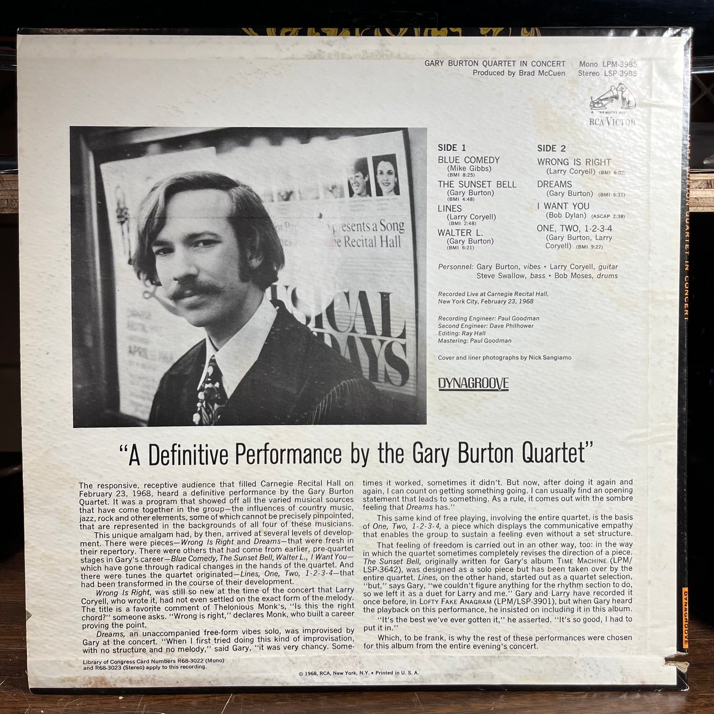 Gary Burton Quartet In Concert (VINYL) | Near Mint- (NM-) Excellent+ (EX+) - JAZZ / USED *NEAR MINT-*