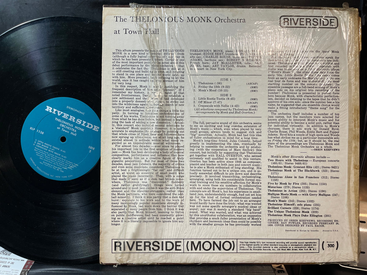 The Thelonious Monk Orchestra - At Town Hall (VINYL LP) | USED Near Mint- (NM-) Near Mint- (NM-) - JAZZ / USED *NEAR MINT-*
