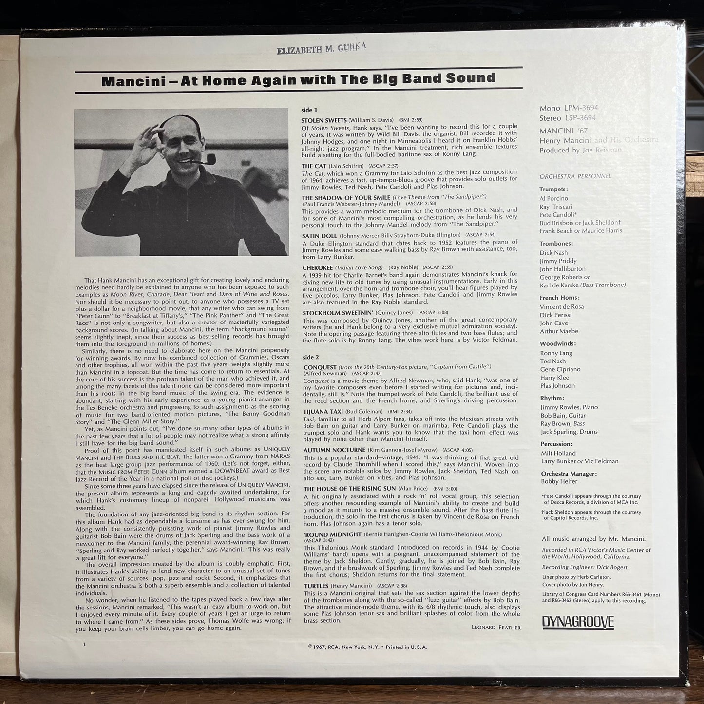 Mancini '67 (The Big Band Sound Of Henry Mancini) (VINYL) | Near Mint (NM) Near Mint (NM) - JAZZ / USED *NEAR MINT*