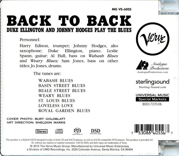 Back To Back (Duke Ellington And Johnny Hodges Play The Blues) (SACD) | Near Mint (NM) Near Mint (NM) - JAZZ / USED *NEAR MINT*