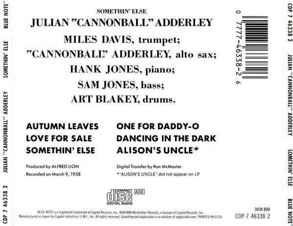 Somethin' Else (CD) | Near Mint (NM) Near Mint (NM) - JAZZ / USED *NEAR MINT*