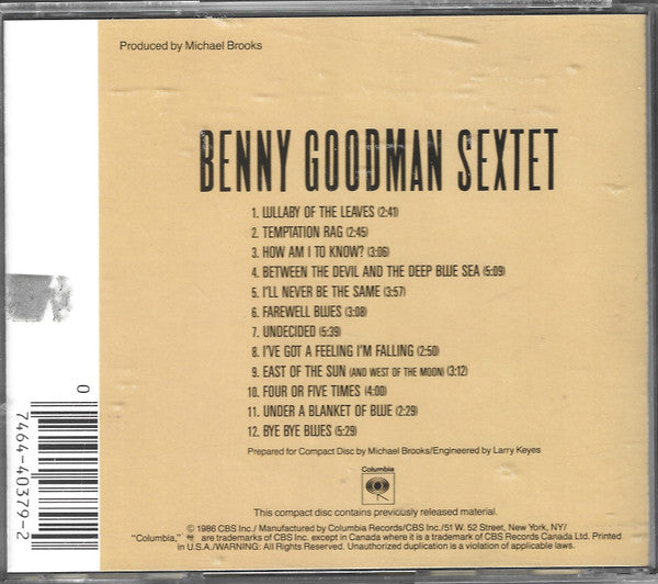 Benny Goodman Sextet (CD) | Near Mint (NM) Near Mint (NM) - JAZZ / USED *NEAR MINT*
