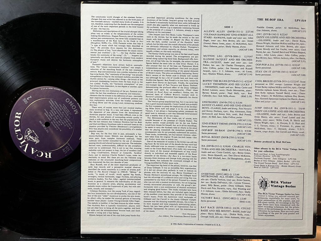 Various - The Be-Bop Era (VINYL) | Near Mint (NM) Near Mint (NM) - JAZZ / USED *NEAR MINT*