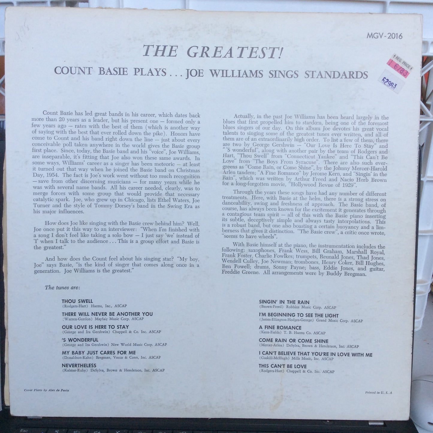 The Greatest! Count Basie Plays...Joe Williams Sings Standards (VINYL) | Near Mint (NM) Very Good Plus (VG+) - JAZZ / USED *NEAR MINT*