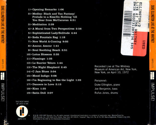 Live At The Whitney (CD) | Near Mint (NM or M-) Near Mint (NM or M-) - JAZZ / USED *NEAR MINT*