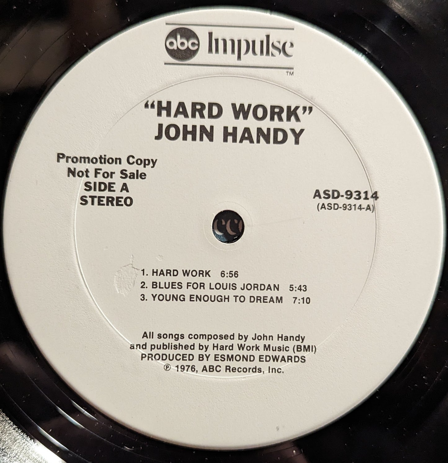 John Handy Hard Work *TERRE HAUTE/PROMO* LP Near Mint (NM or M-) Excellent (EX)