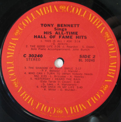 Tony Bennett Sings His All-Time Hall Of Fame Hits LP Near Mint (NM or M-) Near Mint (NM or M-)