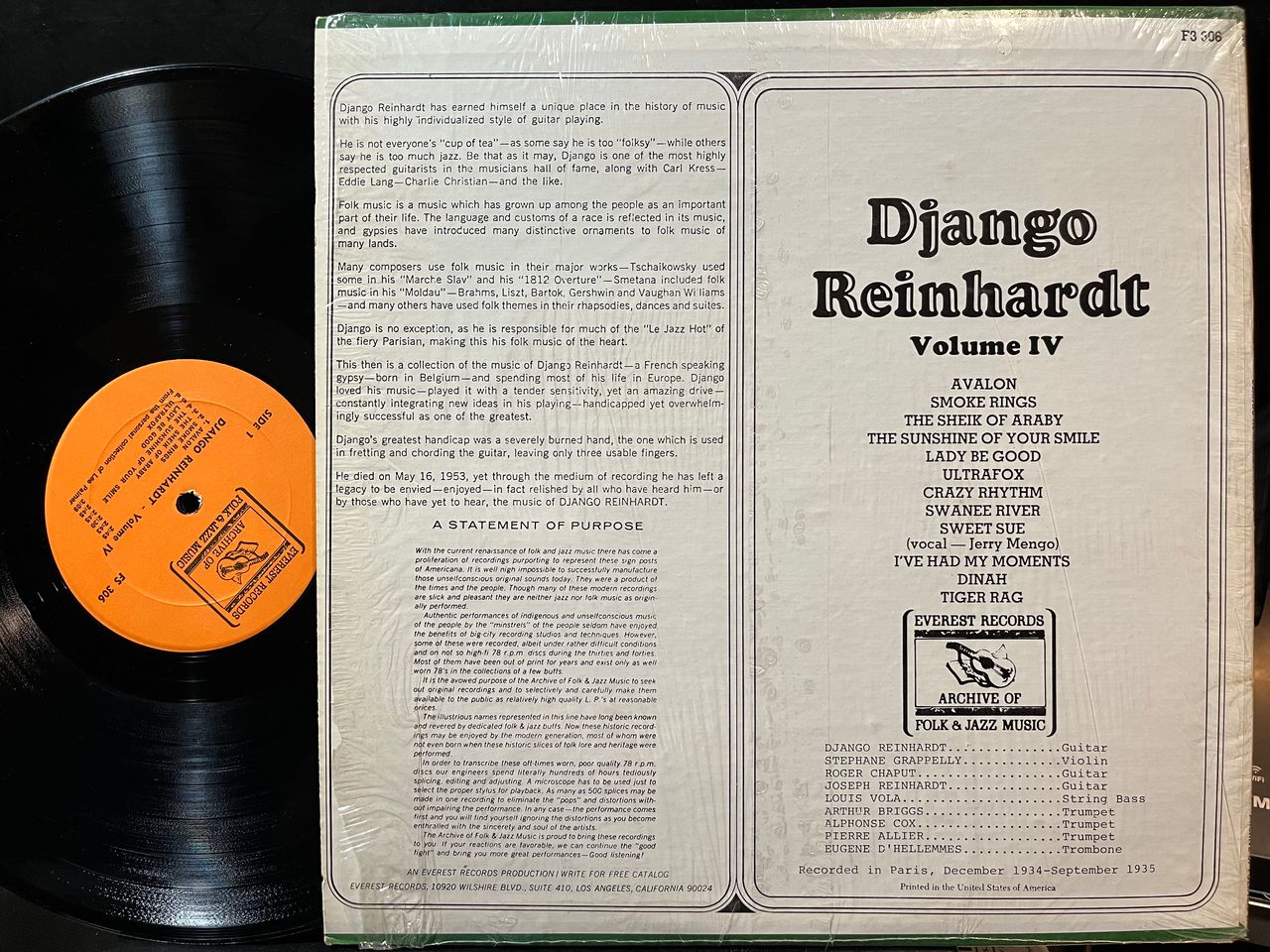 Django Reinhardt - Django Reinhardt: Volume IV (VINYL) | Near Mint (NM) Near Mint (NM) - JAZZ / USED *NEAR MINT*