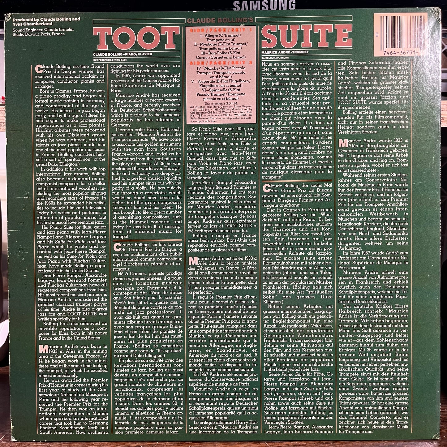 Bolling: Toot Suite (LP) | Near Mint (NM) Excellent+ (EX+) - JAZZ / USED *NEAR MINT*