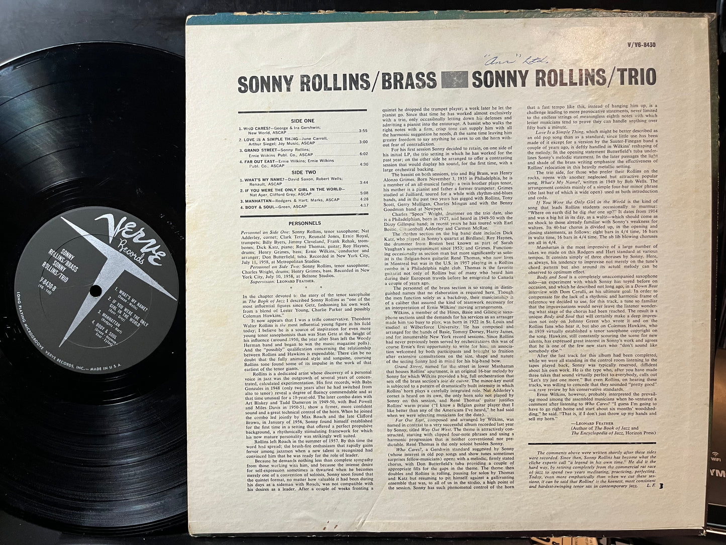 Sonny Rollins - Brass / Trio (VINYL) | Very Good Plus (VG+) Very Good (VG) - JAZZ / USED *VERY GOOD+*