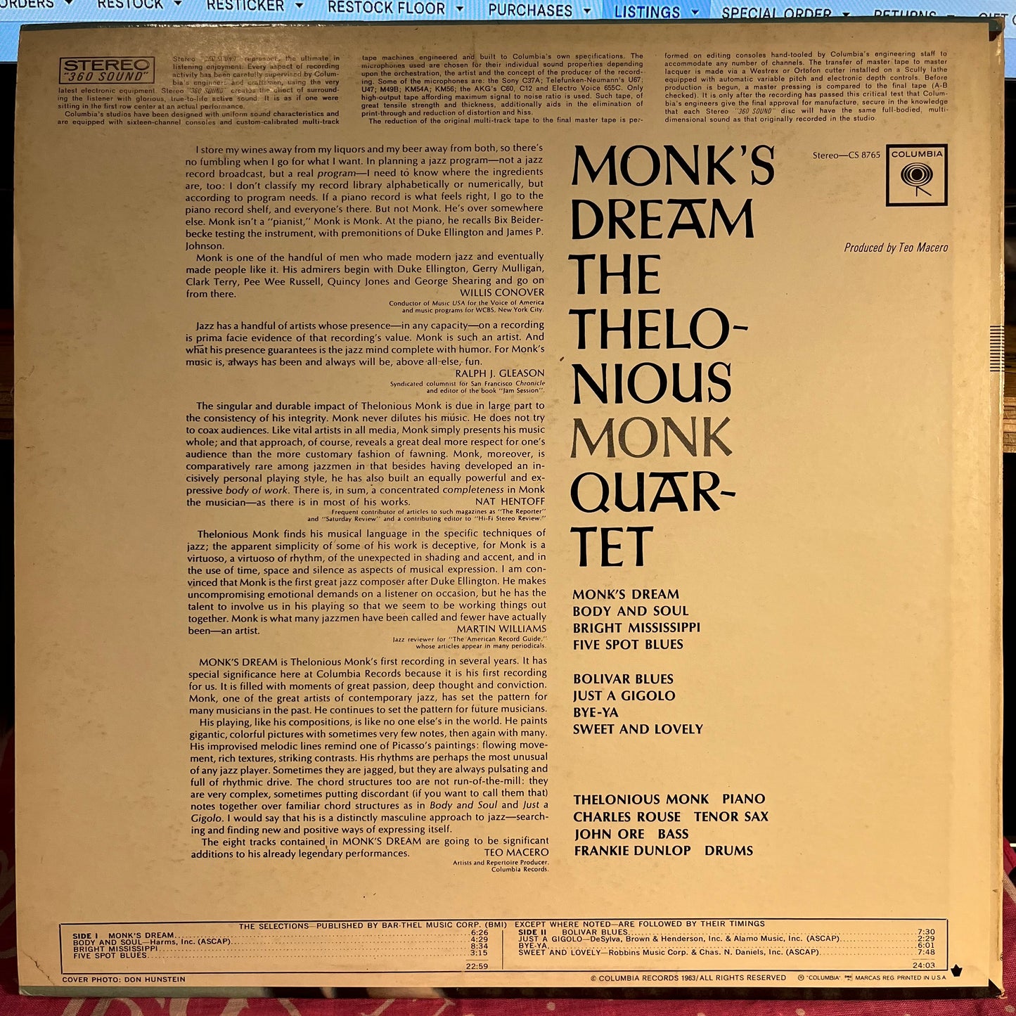 Monk's Dream *TERRE HAUTE* | Very Good Plus (VG+) Excellent (EX)