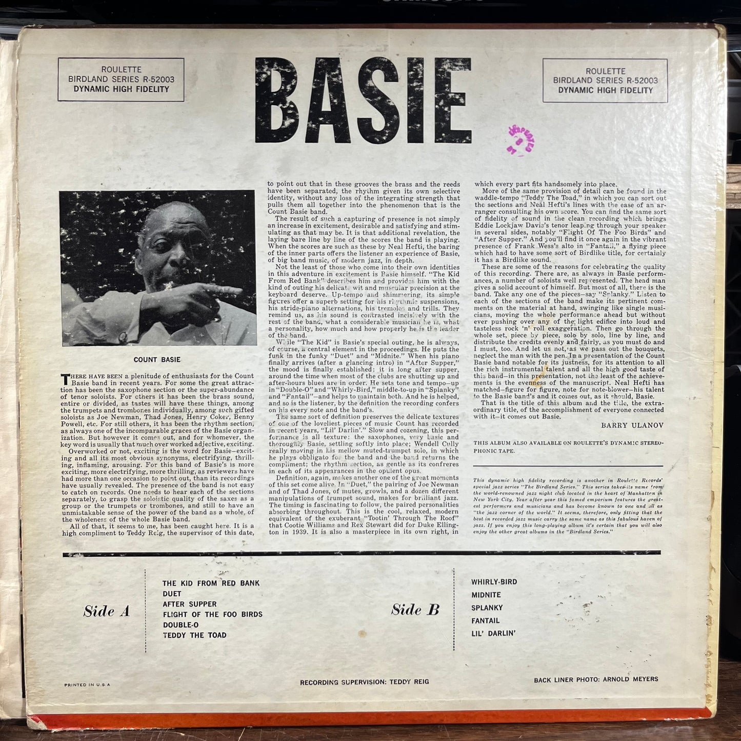 Basie (LP) | Very Good (VG) Very Good (VG) - JAZZ / USED *VERY GOOD*