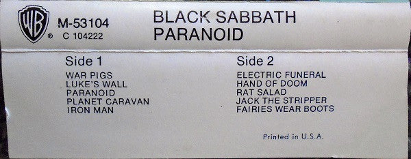 Paranoid (CASSETTE) | Excellent (EX) Excellent (EX)