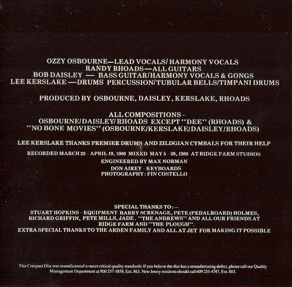 Blizzard Of Ozz (CD) | Near Mint (NM or M-) Near Mint- (NM-) - METAL / USED *NEAR MINT*