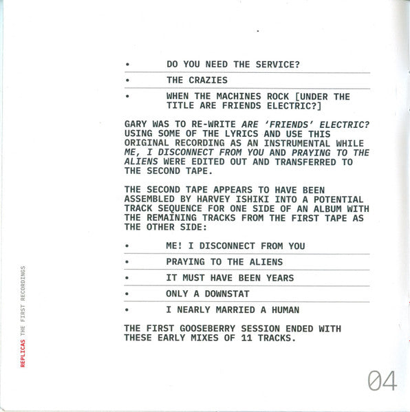 Replicas (The First Recordings)(CD) | Mint (M) Mint (M) - NEW WAVE *NEW*