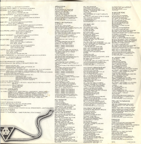 Subject.....Aldo Nova | Excellent (EX) Near Mint (NM)