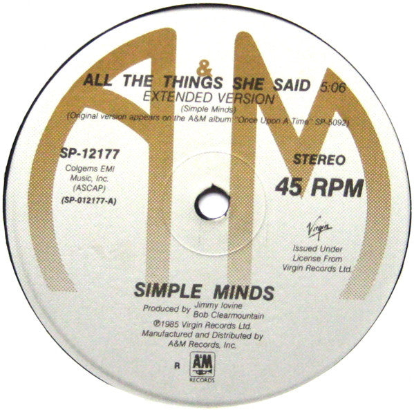 All The Things She Said / Don't You (Forget About Me) Live (VINYL) | Excellent (EX) Near Mint (NM) - NEW WAVE / USED *EXCELLENT*