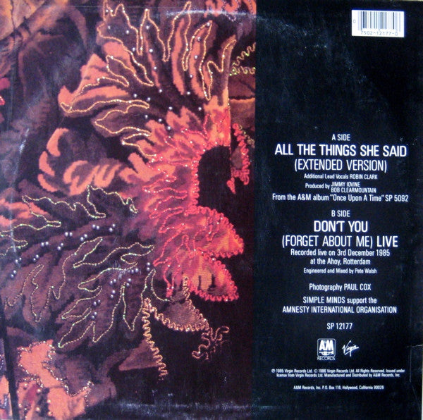 All The Things She Said / Don't You (Forget About Me) Live (VINYL) | Excellent (EX) Near Mint (NM) - NEW WAVE / USED *EXCELLENT*