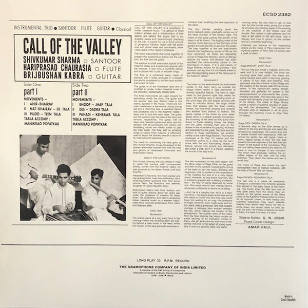 Pandit Shiv Kumar Sharma - Hariprasad Chaurasia - - Call Of The Valley (VINYL LP Odeon ECSD 2382) | Mint (M) Mint (M) - WORLD/HINDU *SEALED*