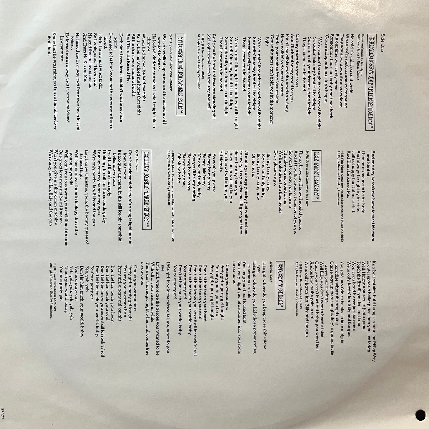Rachel Sweet - ...And Then He Kissed Me (VINYL LP COLUMBIA ARC 37077 1981) | USED Near Mint (NM or M-) Near Mint (NM) - POP / USED *NEAR MINT*
