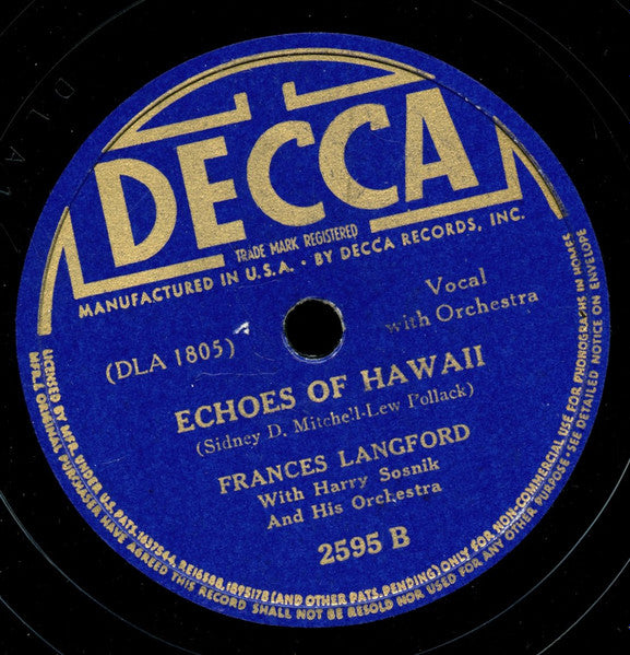 The Man With The Mandolin / Echoes Of Hawaii (78RPM 10" RECORD) | Near Mint (NM) Very Good Plus (VG+) - POP / USED *NEAR MINT*