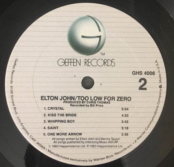 Elton John - Too Low For Zero *CLUB - P* | Near Mint (NM) Excellent (EX) - POP / USED *NEAR MINT*