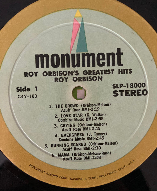 Roy Orbison Roy Orbison's Greatest Hits *REISSUE/STEREO* LP Very Good Plus (VG+) Excellent (EX)