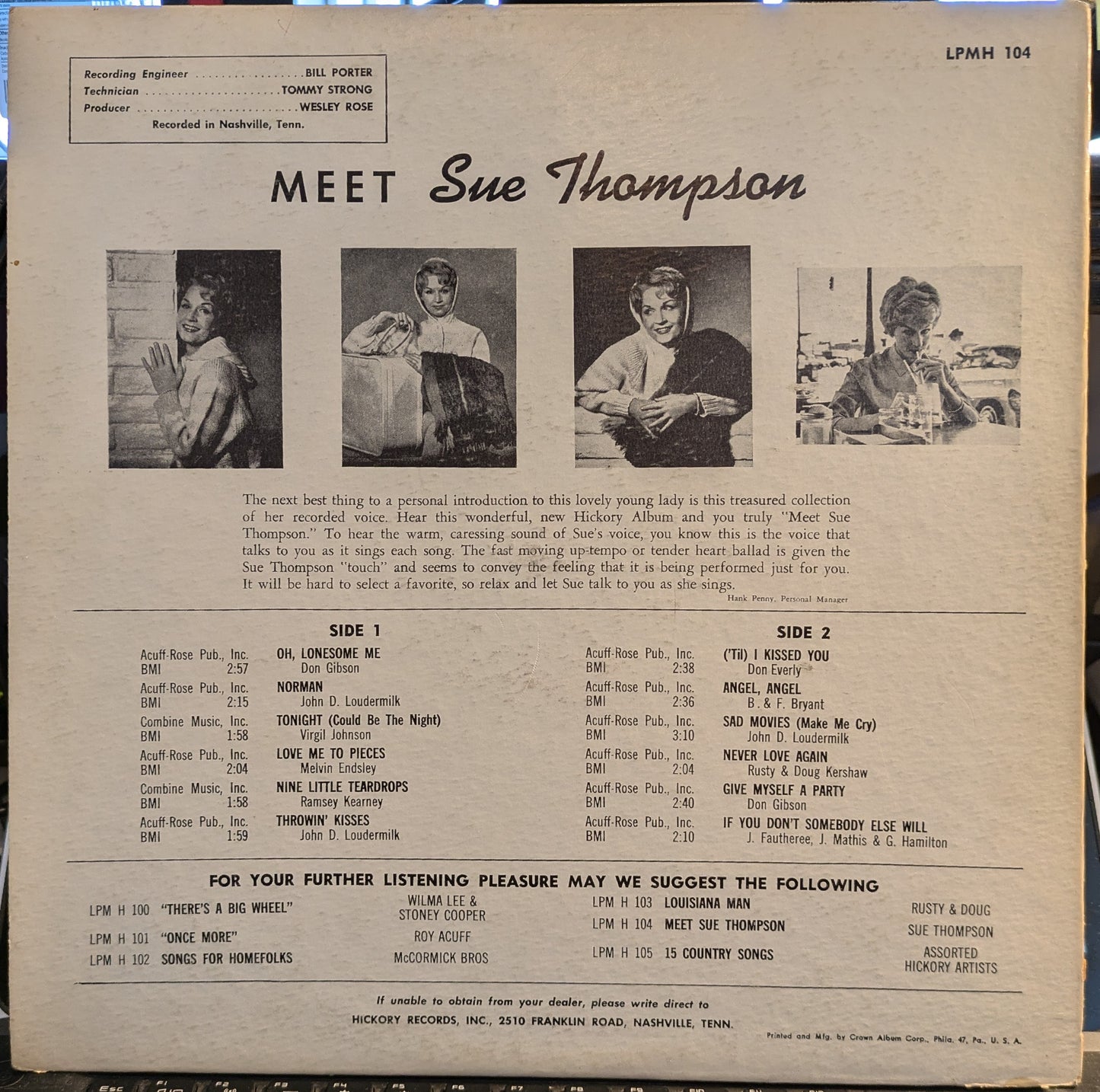 Meet Sue Thompson | Very Good Plus (VG+) Excellent (EX)