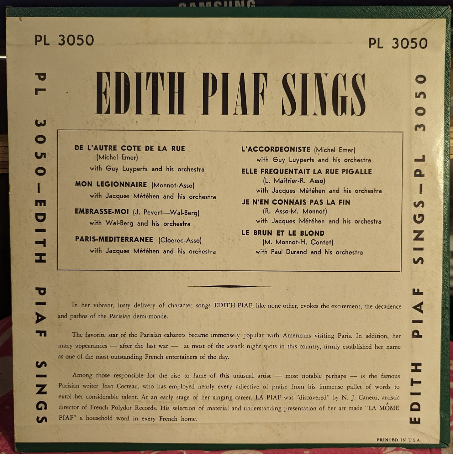 Edith Piaf Sings | Very Good (VG) Excellent (EX)