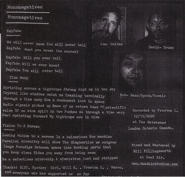 Mystery Girl / Mononegatives Split EP (VINYL 7") | Mint (M) Mint (M) - POST-PUNK *NEW*