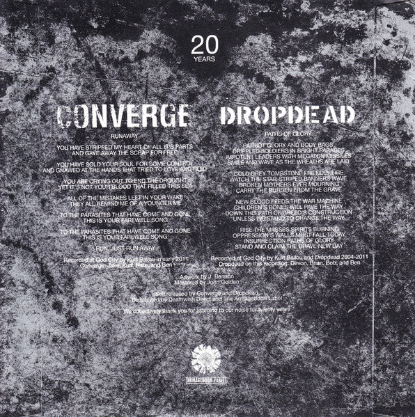 Converge / Dropdead (7" COLOR BONG' VINYL) *PINK/BLUE* | Mint (M) Mint (M) - PUNK *NEW/COLOR*