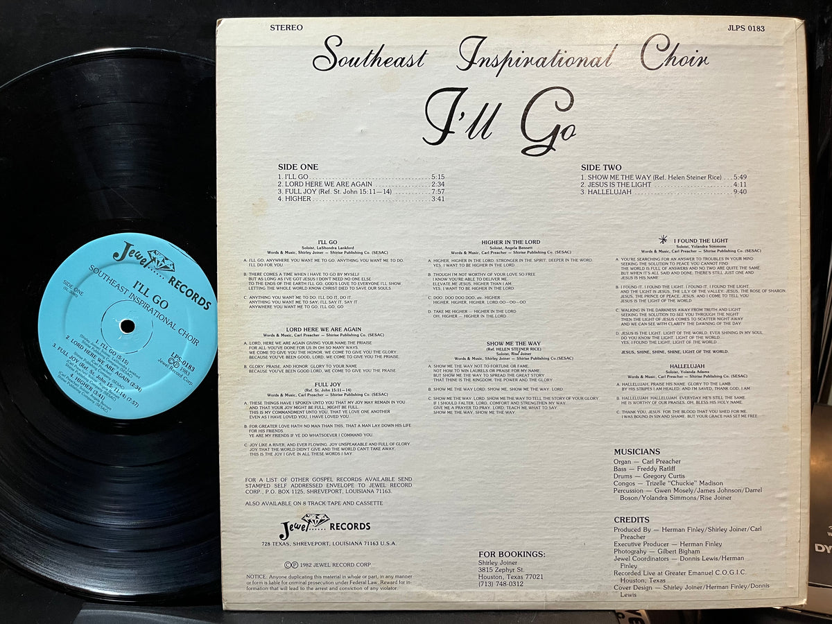 Southeast Inspirational Choir - I'll Go (VINYL LP) | USED Excellent+ (EX+) Very Good Plus Plus (VG++) - RELIGIOUS/GOSPEL / USED *EXCELLENT+*