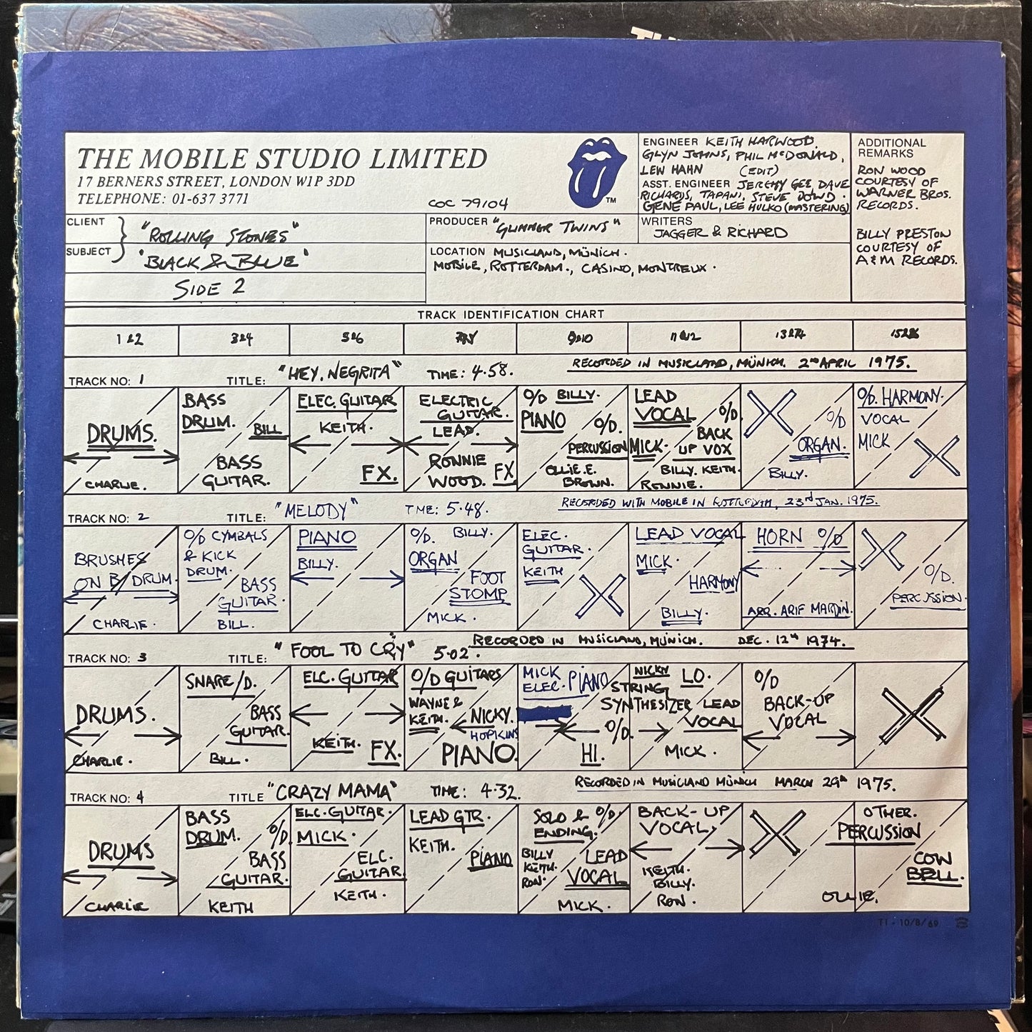 The Rolling Stones - Black And Blue (VINYL LP ROLLING STONES COC 79104 1976) | Near Mint (NM or M-) Excellent (EX) - ROCK/CLASSIC / USED *NEAR MINT*