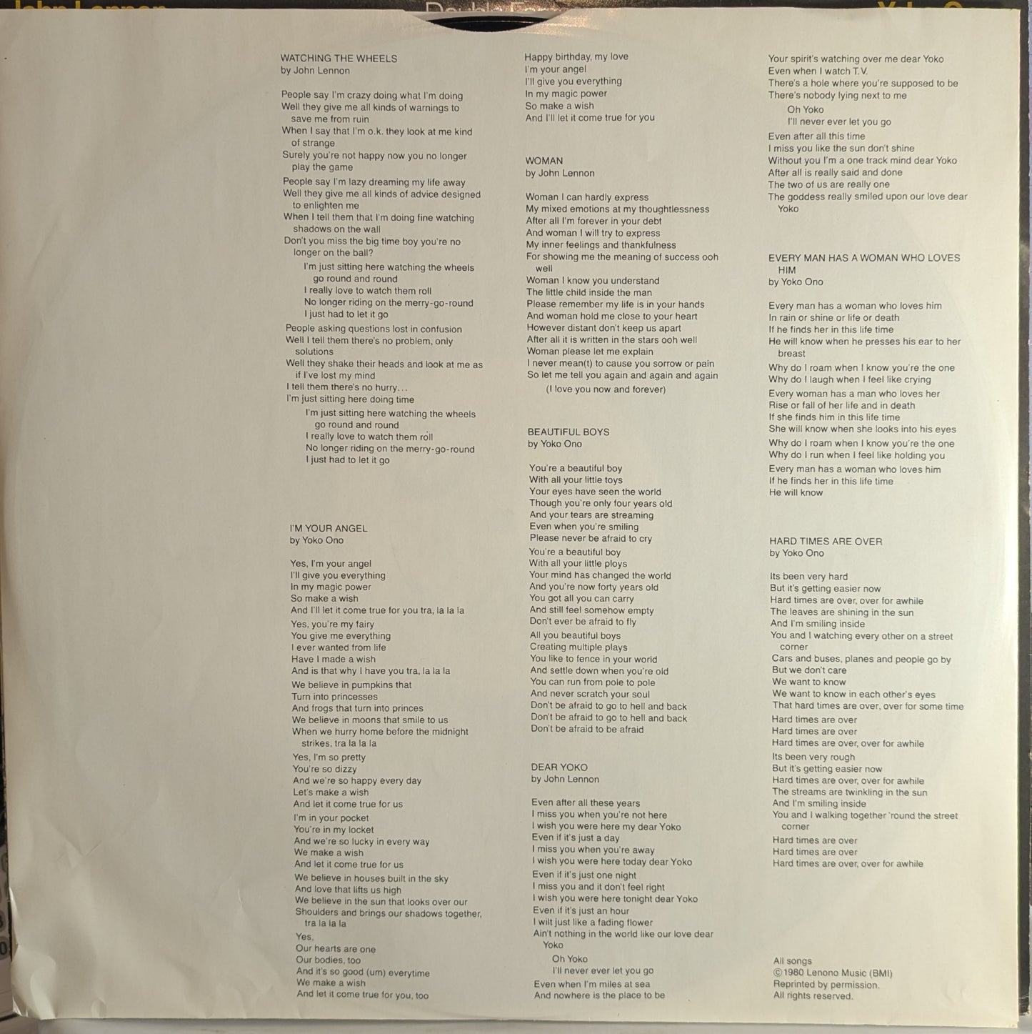 Double Fantasy (VINYL) | Excellent (EX) Very Good Plus (VG+) - ROCK / USED *EXCELLENT*