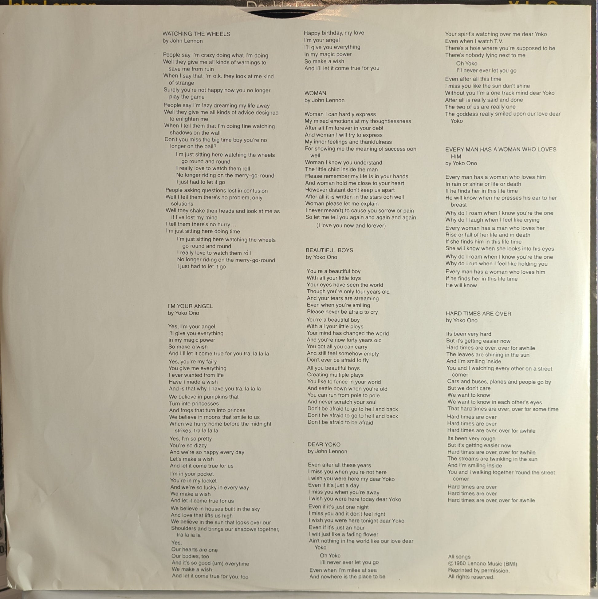 Double Fantasy (VINYL) | Excellent (EX) Very Good Plus (VG+) - ROCK / USED *EXCELLENT*