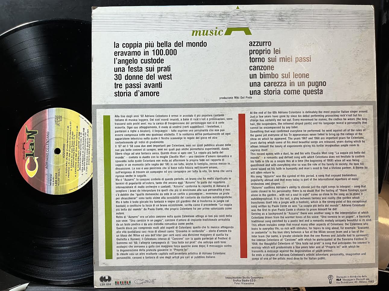 Adriano Celentano - Azzurro (VINYL) | Near Mint (NM) Excellent (EX) - ROCK / USED *NEAR MINT*