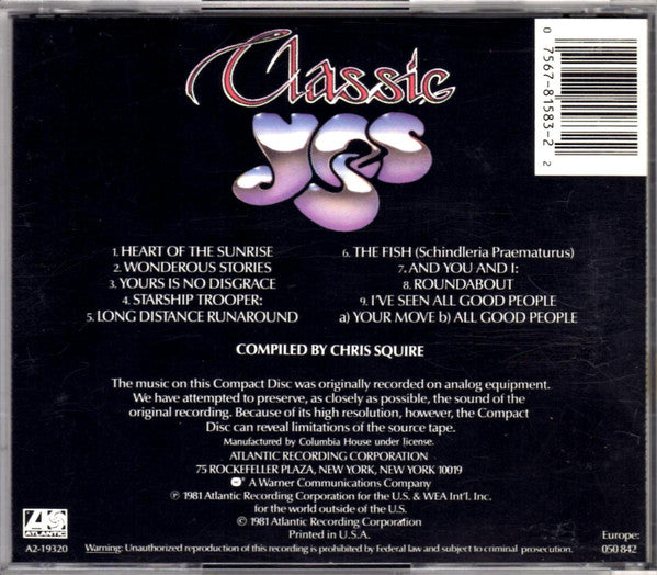Classic Yes (CD) | Near Mint (NM) Excellent (EX)
