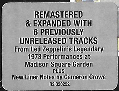Led Zeppelin - The Soundtrack From The Film "The Song Remains The Same" (2xCD Swan Song – R2 328252) | USED Near Mint (NM or M-) Excellent (EX) - ROCK / USED *NEAR MINT*