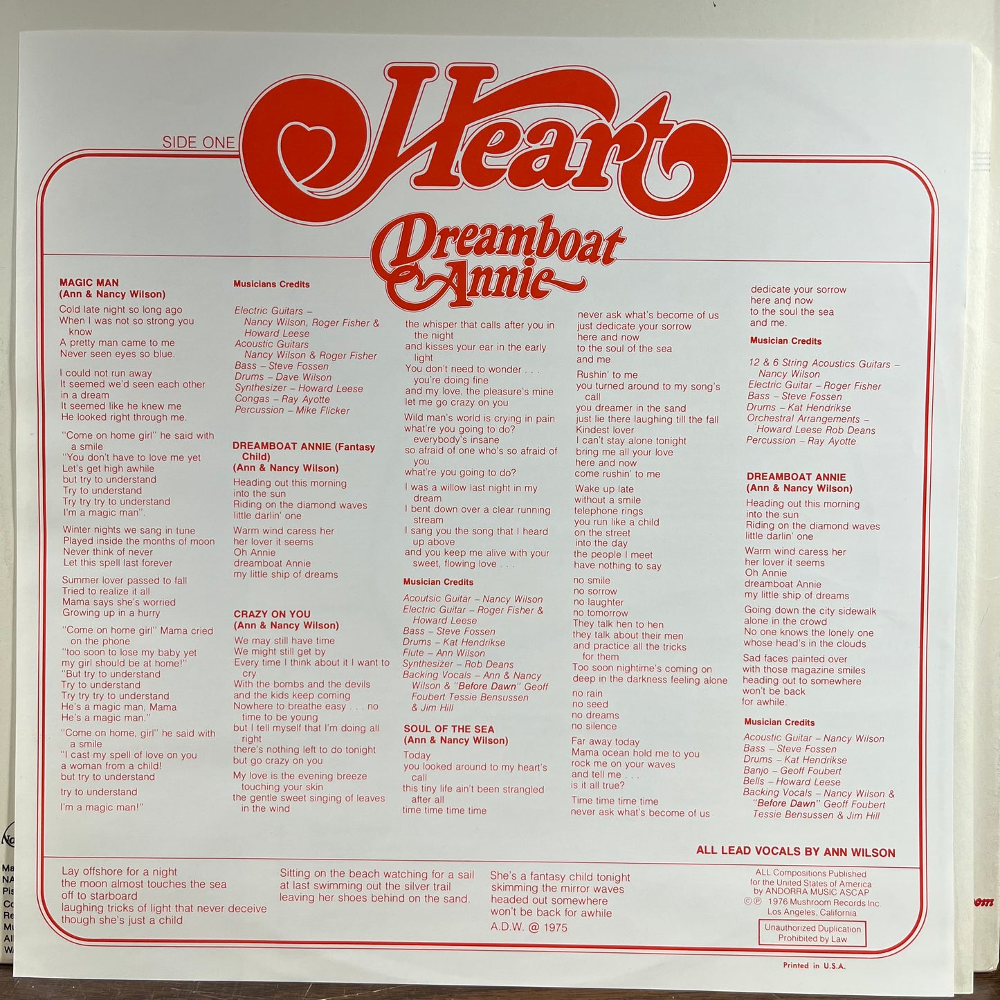 Dreamboat Annie (VINYL) | Near Mint (NM) Excellent+ (EX+) - ROCK / USED *NEAR MINT*