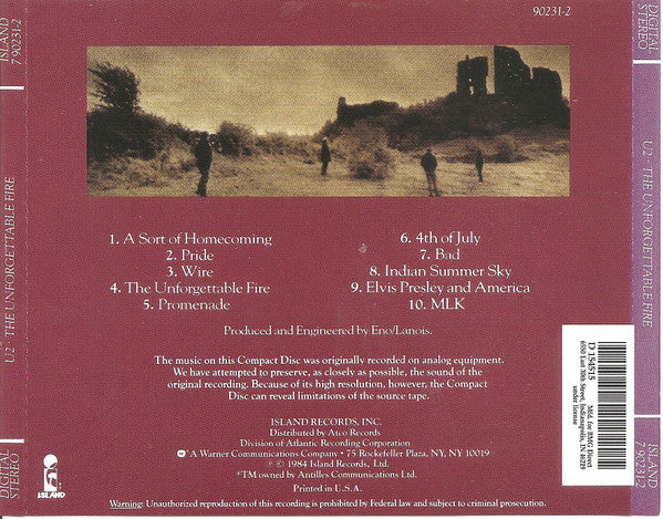 The Unforgettable Fire (CD) | Near Mint (NM) Near Mint (NM) - ROCK / USED *NEAR MINT*